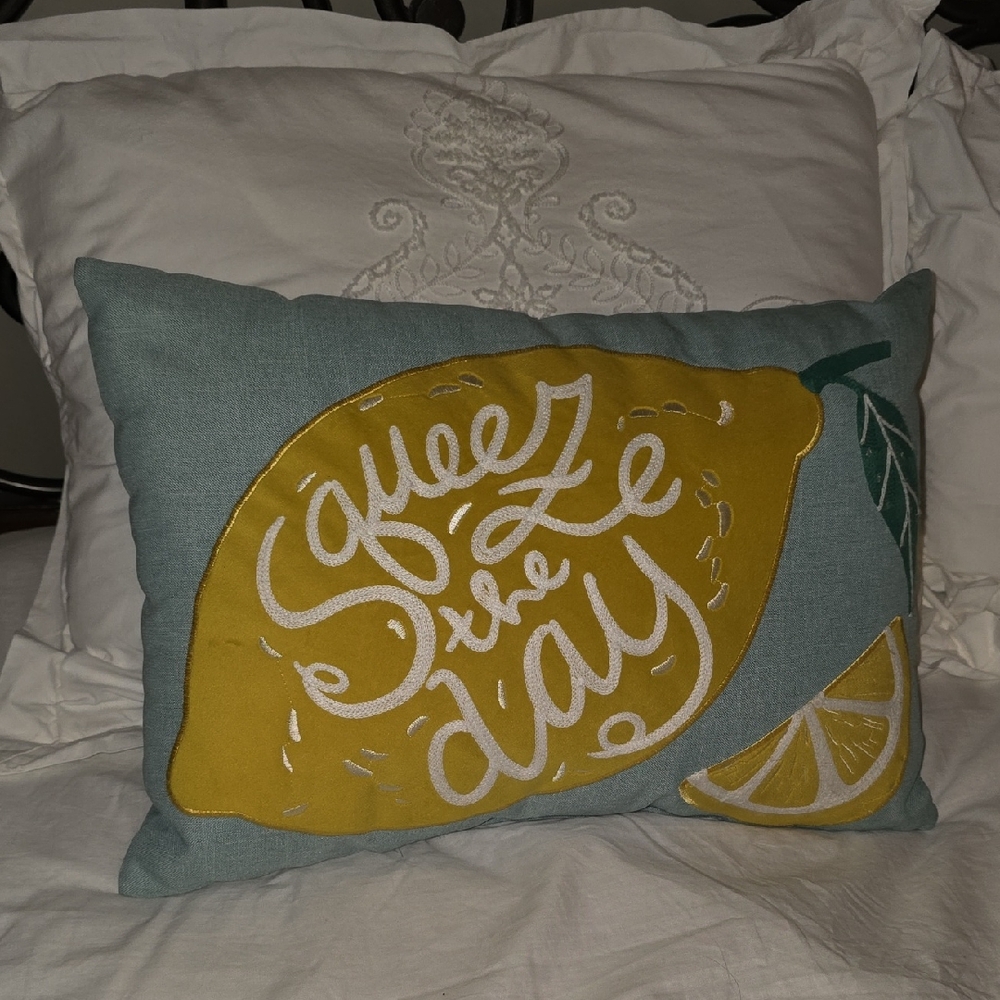 Lemon Themed Decorative Pillow - Blue and Yellow